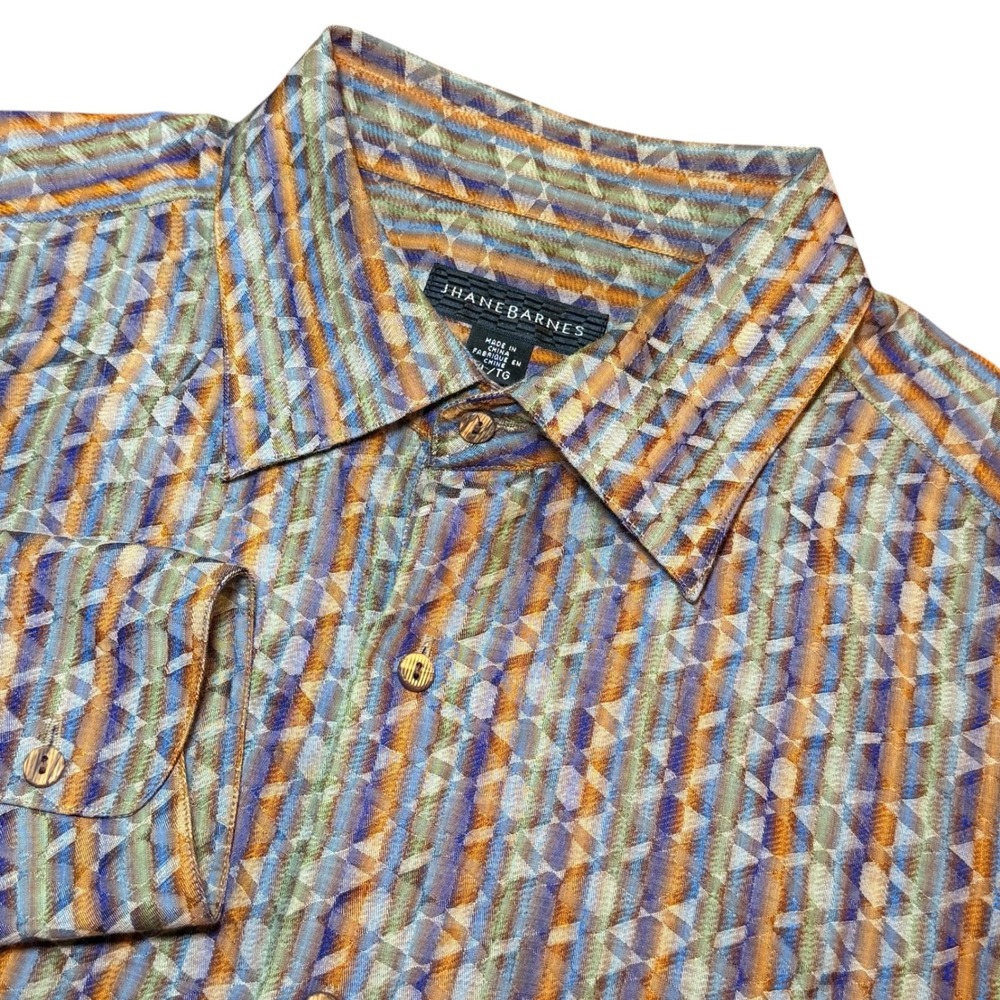 Jhane Barnes Silk Cotton Geometric Triangle Stripe Shirt Mens XL Button Down L/S